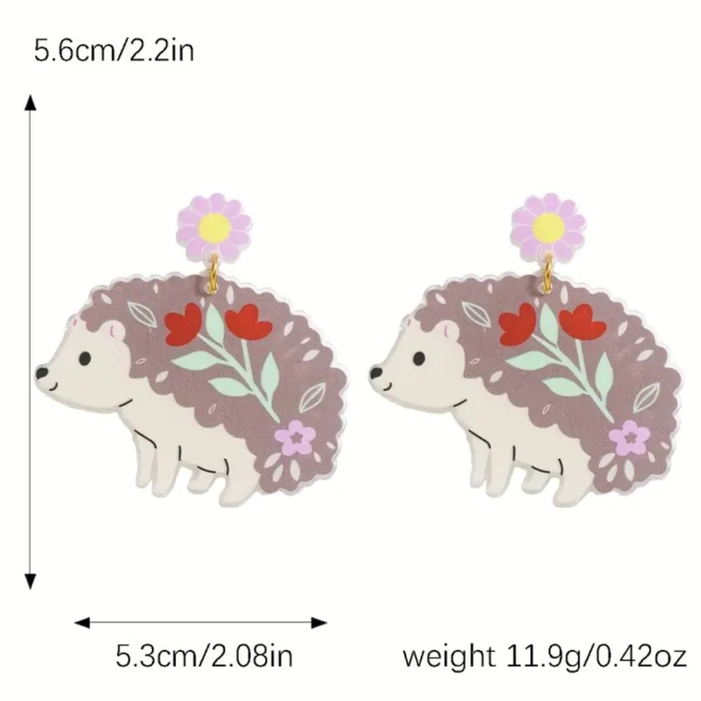 Floral Hedgehog Earrings - Picture 3 of 3